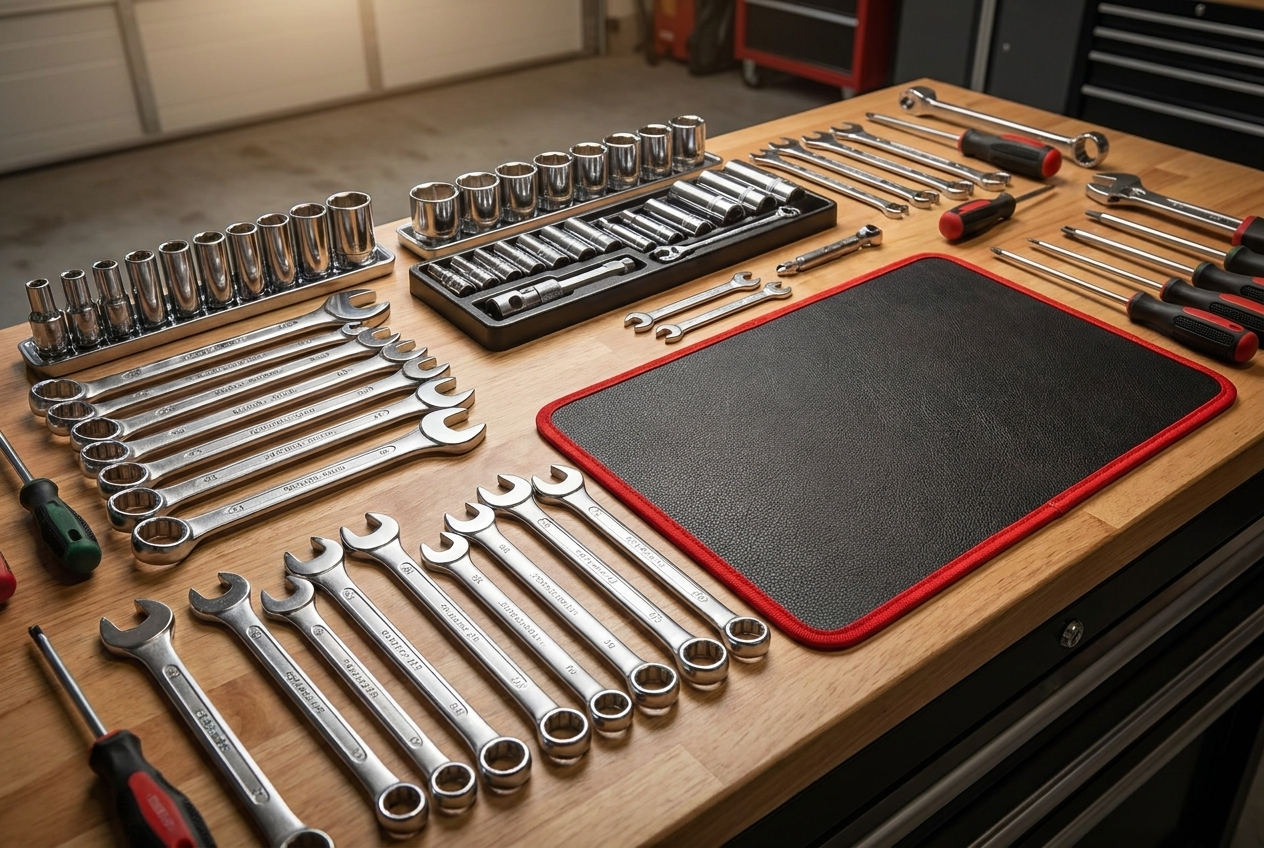 Outils de mécanique propres rangés après entretien au garage