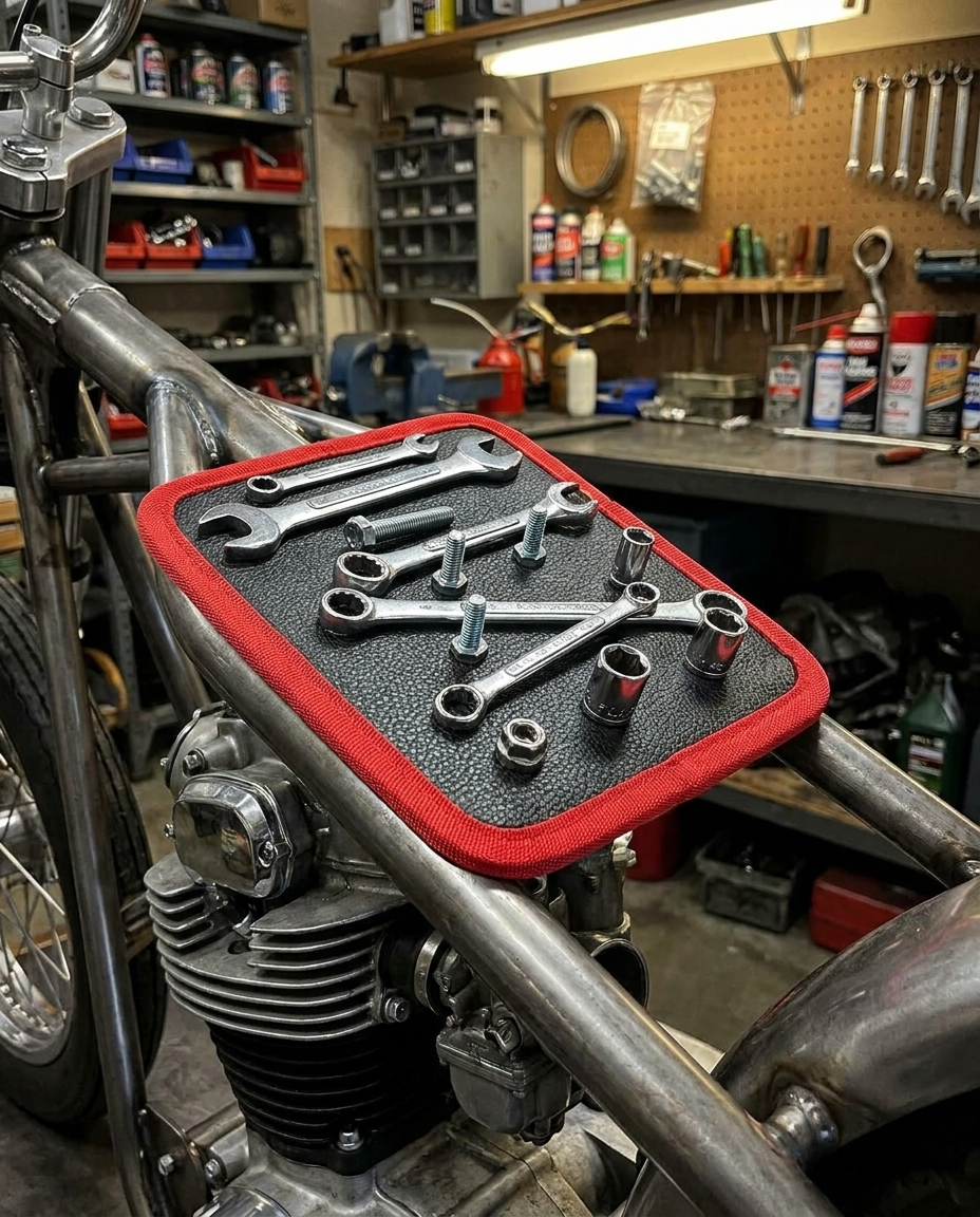 Tapis aimanté sur moto avec douilles