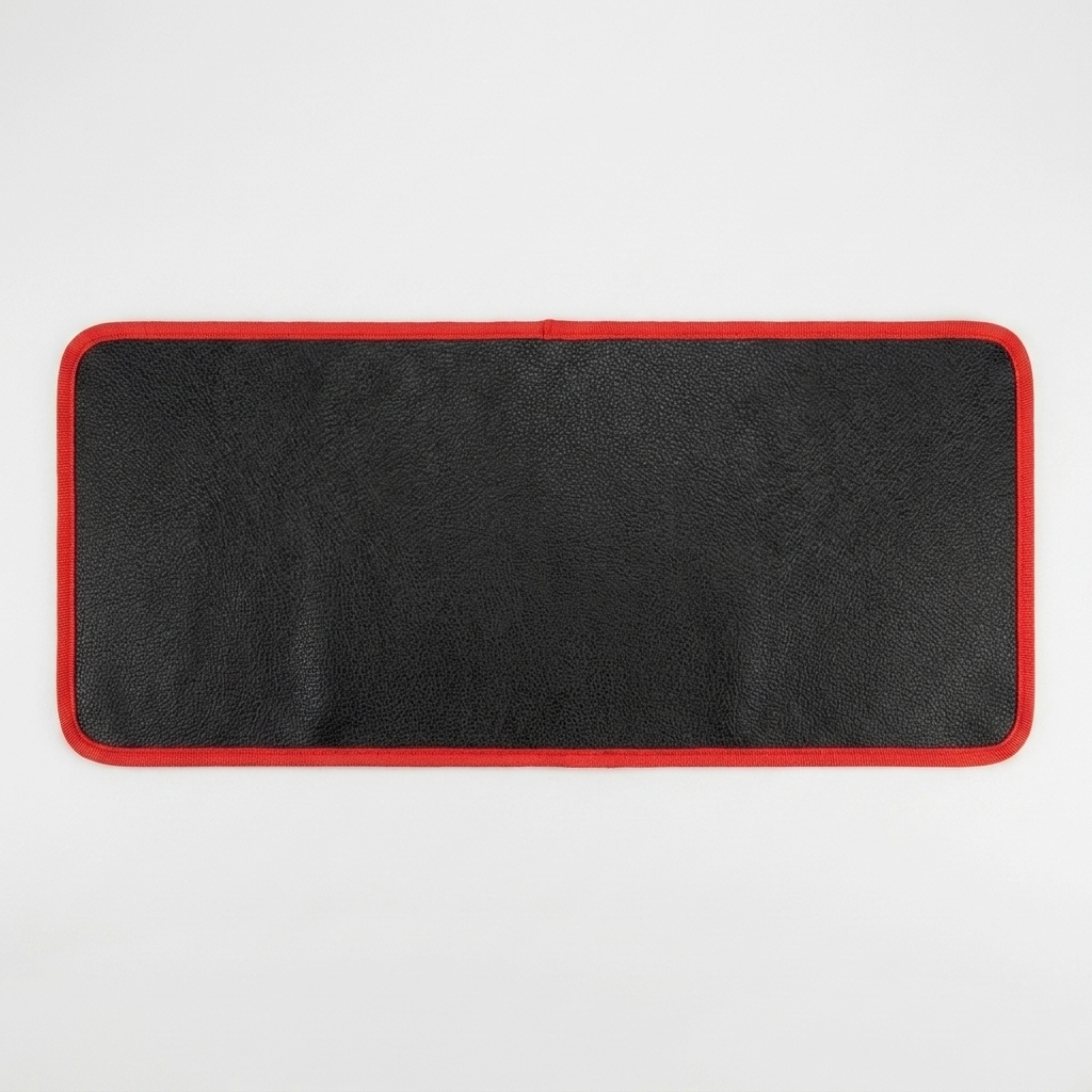 Tapis aimanté de mécanique noir à liseré rouge, vue de dessus