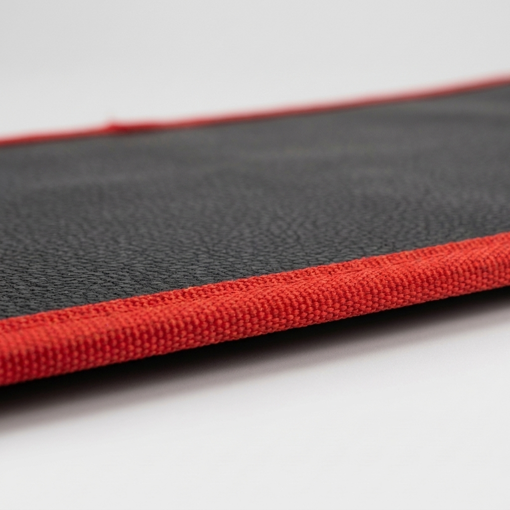Épaisseur et liseré rouge du tapis aimanté MecaKit, vue de profil