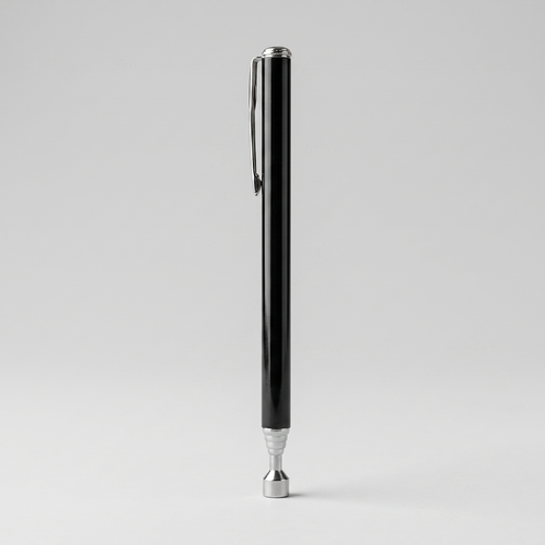 Récupérateur magnétique format stylo, noir, clip de poche, vue debout.